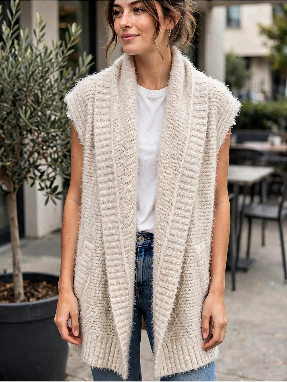 Style&co Cream Knit Sweater Vest Size Large Like New